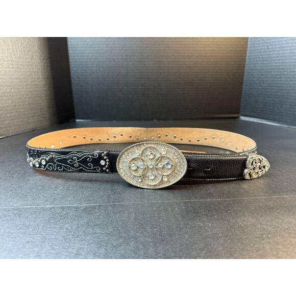 Tony Lama Black Leather Rhinestone Belt Size 38 C50493 main image 8